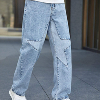 Jean cargo droit ample taille haute pour homme, brodé en usine, délavage clair, détection par aiguille, vente en gros OEM