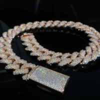 Chaîne cubaine personnalisée, bijoux hip-hop, 24 mm, 22 pouces, avec collier en moissanite VVS, argent 925 plaqué or rose, collier cubain