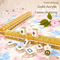 Tuiles de Mahjong en Acrylique Transparent Premium avec Paillettes Dorées, Épaissies, pour Jeu Manuel, Ensemble de Mahjong en Cristal pour Jeu de Table Domestique