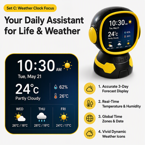 Réveil intelligent IA haut de gamme <span class=keywords><strong>avec</strong></span> écran tactile, <span class=keywords><strong>station</strong></span> météo et prévisions <span class=keywords><strong>3</strong></span> <span class=keywords><strong>jours</strong></span>, batterie 1500 mAh, en ABS, pour bureau/salon, direct usine - Product Image 2