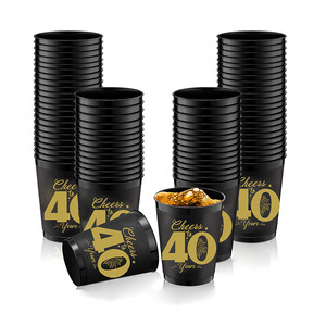 Acclamations à <span class=keywords><strong>40</strong></span> <span class=keywords><strong>ans</strong></span> 12OZ tasse de fête en plastique noir et or stade verres à liqueur 40e anniversaire décoration hommes et femmes anniversaire - Product Image 2