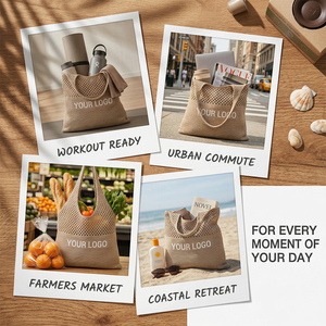 Sac fourre-tout en maille jacquard personnalisé SHINY Premium avec logo, sac à cordon ajouré pour la plage et l'usage quotidien estival - Product Image 2