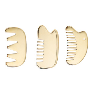 Etichetta Laser personalizzata rame Gua Sha strumento per massaggiatore punto di digitopressione apparecchio per raschiare pettine per massaggio del cuoio capelluto in ottone - Product Image 1