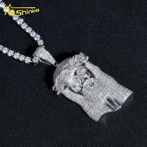 Alta calidad Hip Hop hombres joyería 925 Plata hielo fuera collar VVS diamante Jesús colgante cadena - Product Image 4