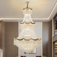 Lustres en cristal octogonaux dorés traditionnels de grande taille pour villa à escalier double, luminaires suspendus de luxe pour hôtel et salon