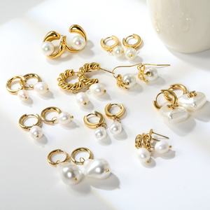Pendientes de Aro con Perlas, de Acero Inoxidable, Chapados en Oro de 18k, Resistentes al Deslustre, Personalizables, Modernos y a la Moda, para Mujer, Venta al Por Mayor - Product Image 6