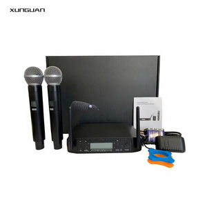 GLXD4 Fábrica Promocional <span class=keywords><strong>2</strong></span> Canales IR UHF Micrófono inalámbrico Uno por dos Half-Metal Handheld para KTV Singing/Church - Product Image 1