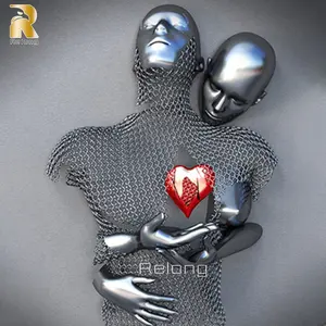 Modern Home Wall Decor Abstract 3D Print Metal Human Wire Body Stainless Steel Figure Love Sculpture