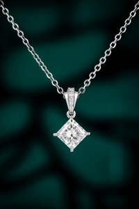 Classic 14K <b>Solid</b> White <b>Gold</b> 1.042ct Princess Cut Lab Grown Diamond <b>Pendant</b> Necklace | Princess Cut Lab Created Diamond <b>Pendant</b> - Product Image 2
