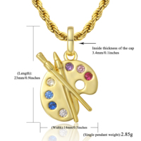 Pendentif Créatif Palette de Peinture et Pinceau, Plaqué Or 14 carats, Zircon Multicolore, Style Hip Hop, Vente Directe Usine