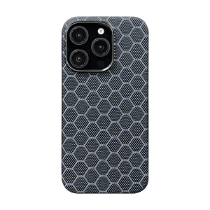 Étui de téléphone de luxe pour <span class=keywords><strong>iPhone</strong></span> 16 15 <span class=keywords><strong>14</strong></span> 13 <span class=keywords><strong>Pro</strong></span> <span class=keywords><strong>Max</strong></span>, fabriqué en fibre d'aramide de qualité supérieure, résistant aux rayures, motif nid d'abeille - Product Image 1