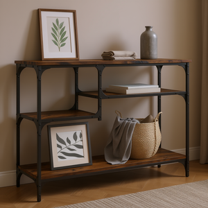 Consolle in legno ingegnerizzato di rovere affumicato 39,4 x 13,8 pollici con finitura in metallo - Product Image 2