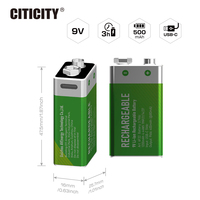 CITICITY C901 Baterai Lithium-Ion 9V USB Isi Ulang 4500mAh 1200+ Siklus LiNiMnCoO2 Katoda 0-40 Suhu Operasi USB-A USB-C