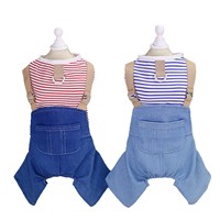 Vêtements rayés printemps/été pour animaux de compagnie, tenue pour chien Teddy, combinaison décontractée style coréen preppy avec bretelles, robe pour chat Ragdoll