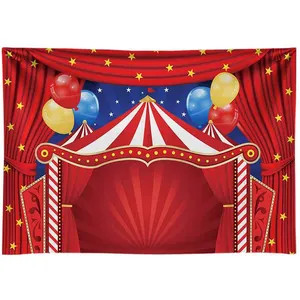 Grote Top Circus Thema Party Achtergrond Rimpel Gratis Carnaval Carrousel Rode Tent Baby Shower Verjaardag Fotografie Achtergrond Cartoon