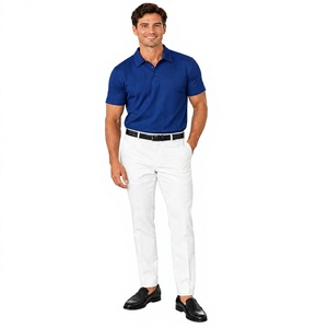 Polo de Punto Azul Liso para Hombre, Manga Corta, Diseño Acanalado, Suave y Transpirable, Ropa Casual Elegante, Venta al Por Mayor OEM - Product Image 3