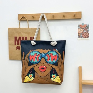 Bolso Tote de Lona de Cáñamo de Gran Capacidad <span class=keywords><strong>Bart</strong></span>, Producto Nuevo Hecho a Mano con Patrón de Dibujos Animados, Color <span class=keywords><strong>S</strong></span>ólido y Cierre de Cremallera - Product Image 1