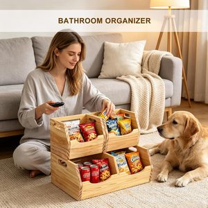 Wooden Double Layer Stackable Storage Box For <b>Potato</b> Onion Food Desktop Organizer Rectangular Standing Type 2nd Floor - Product Image 3