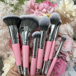 Pinceaux de maquillage professionnels synthétiques YRX, personnalisés, à double extrémité, avec manche en bois, pour estomper les couleurs, rose. - Product Image 1