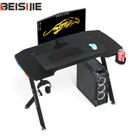 Beisijie Table de jeu RVB noire Styles de course Design E-Sports avec porte-gobelet crochet pour casque Bureau de jeu
