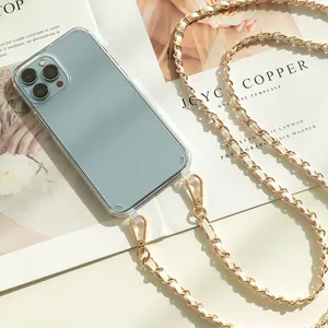 Cross Body Telefoon Case Goud Metalen Ketting Ontwerpen Ketting Telefoon Hoesje Voor Iphone Telefoon Hoesje Cover 14 Pro Max Con Cordino