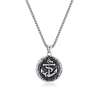 Collier rond en acier inoxydable vintage nautique surf plage vinking ancre pendentif pour hommes