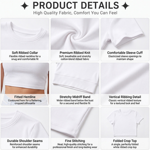 Fabricant de vêtements de mode OEM ODM : T-shirt court ajusté en coton pour femme, 100 % coton, col rond, marque privée - Product Image 3