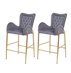 Juego de 2 Sillas de Bar Ajustables en Altura con Patas Doradas y Reposapiés, Sillas de Terciopelo con Brazos para Comedor y Sala de Estar - Product Image 2
