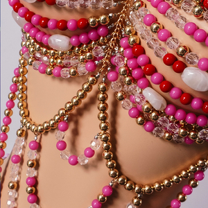 Reggiseno artigianale da donna con perline, lussuoso per feste, Carnevale, vacanze, top con cinturino, accessori da sposa, reggiseno a sirena con perle rosa - Product Image 2