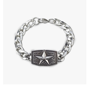 Retro Fünfzackiger Stern Blumen-Edelstahl Kubanische Kettenglieder-Armband Trendiges Unisex Punk <span class=keywords><strong>Crazy</strong></span> Hunter <span class=keywords><strong>Rice</strong></span> - Product Image 6