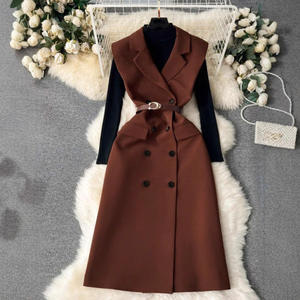 2026 primavera autunno nuovo stile semplice elegante gilet lungo giacca pendolare senza maniche <span class=keywords><strong>abito</strong></span> <span class=keywords><strong>abito</strong></span> con vita da ufficio abiti da donna - Product Image 1