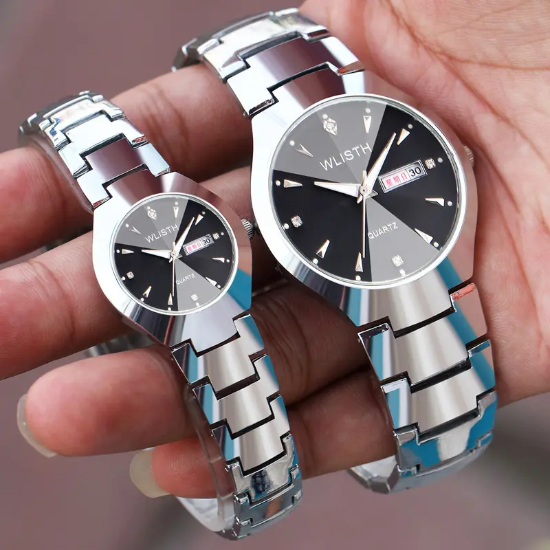 Super Popular Couple Watch Luxury Stainless Steel Band Waterproof Calendar Quartz Wristwatch Unisex Gift Watches For Lover reloj