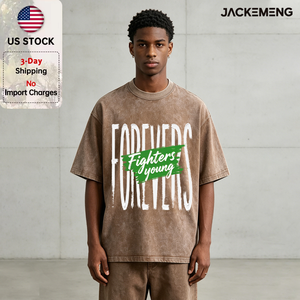 Camiseta Oversize de Algodón Vashed con Estampado Minimalista de Frases de Young de Forever Fighters, Estilo Retro Urbano Casual, Venta al por Mayor desde Almacén de EE. UU. - Product Image 1