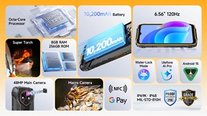Teléfono Resistente Ulefone RugKing 4 Pro, Android 15, Hasta 16GB+256GB, Smartphone Impermeable, 10200mAh, Cámara de 48MP, NFC Global, 6.56'', 120Hz - Product Image 5