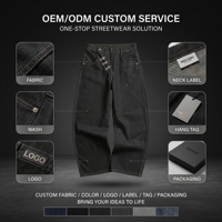 Pantalon en jean unisexe personnalisé à boutons chinois, coupe ample et large, avec surpiqûres contrastées, style streetwear vintage, hip-hop, ourlet incurvé