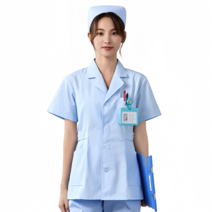 Combinaison d'hôpital à manches longues coupe ajustée OEM pour femmes uniforme d'infirmière médicale expérimentale col fendu vêtements de travail combinaison de col d'hôpital - Product Image 3