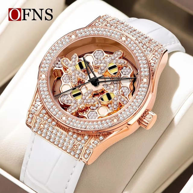 OFNS 1605 New Fashion Women's Quartz Watches Fashion Diamond Rotating Dial Creative Leisure Waterproof Fashion Watches