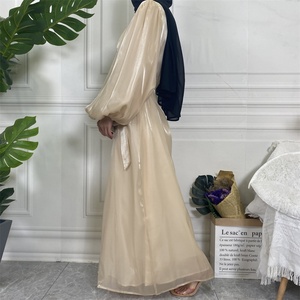 1941 #   Collection Eid très demandée, abaya ouverte en satin rose brillant de qualité supérieure avec doublure pour femmes musulmanes - Product Image 3