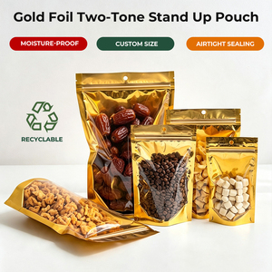 Sacchetti Stand-up Personalizzati con Finestra Trasparente e Chiusura a Zip per Imballaggio Alimentare, Buste Flessibili Richiudibili in Alluminio Mylar - Product Image 1
