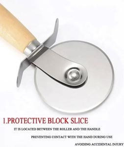 <b>Wheel</b> L Slicer Finger Guard Protection Classic Pizza Cutter With Wooden Handle - Product Image 2