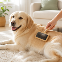 Brosse démêlante pour animaux de compagnie avec manche en bambou et aiguilles en acier, pour chiens et chats à poils longs et moyens, avec trou de suspension