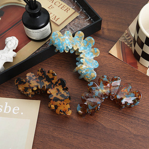 Luxus 10cm große Acetat Blütenblatt Haar Klaue Clip für Frauen niedlichen Säure Marmor Hai Halbkreis Design Sommer Wellen Haarschmuck - Product Image 5