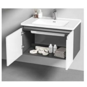 Mueble de baño blanco para montar en la pared con lavabo de cerámica y espejo - Product Image 2