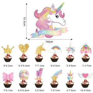 Ensemble de fête d'anniversaire sur le thème de l'unicorn, avec des drapeaux et des décorations, joyeux anniversaire, décorations de gâteau pour enfants - Product Image 2