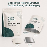 Sachet personnalisé à fond plat avec fermeture éclair pour mélange de poudre à pâtisserie, idéal pour les marques de préparations à crêpes et gâteaux et l'emballage de vente au détail sous marque privée