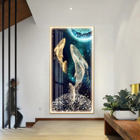 Grande décoration murale LED peinture de baleine verre trempé cristal porcelaine lumière LED peinture d'art mural