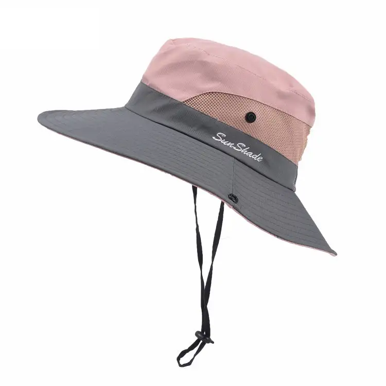 여름 숙녀 야외 태양 모자 포니 테일 어부 모자 태양 보호 모자 통기성 등산 양동이 모자
