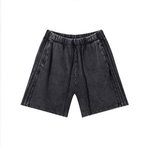 Shorts pour hommes de couleur unie vierge 350G coton, style d'été décontracté ample - Product Image 1