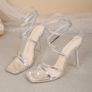 Sandales élégantes à talons aiguilles pour femmes, à brides métalliques, bout carré, avec strass et boucle de cheville, or et argent, pour soirées et mariages - Product Image 4