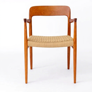 Chaise sans accoudoirs Dorsea moderne avec dossier, structure en bois massif et assise en corde de papier, finition couleur naturelle pour salle à manger - Product Image 1